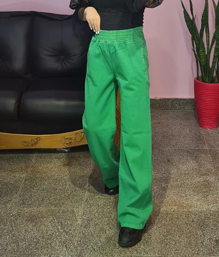 شلوار لی گشاد زنانه سبز کمرکشی