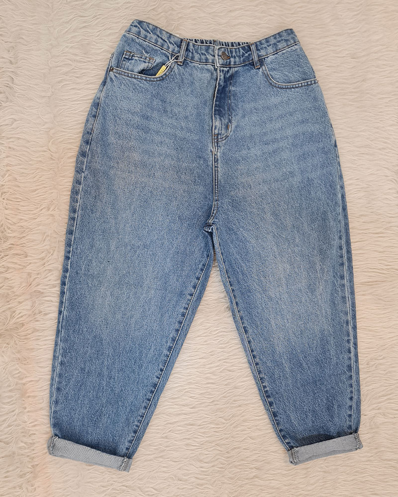 شلوار مام استایل جین زنانه آبی روشن سایز بزرگ