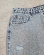 شلوار جین مام استایل زنانه یخی سایز بزرگ زاپ دار